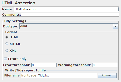 Screenshot for Control-Panel of HTML Assertion
