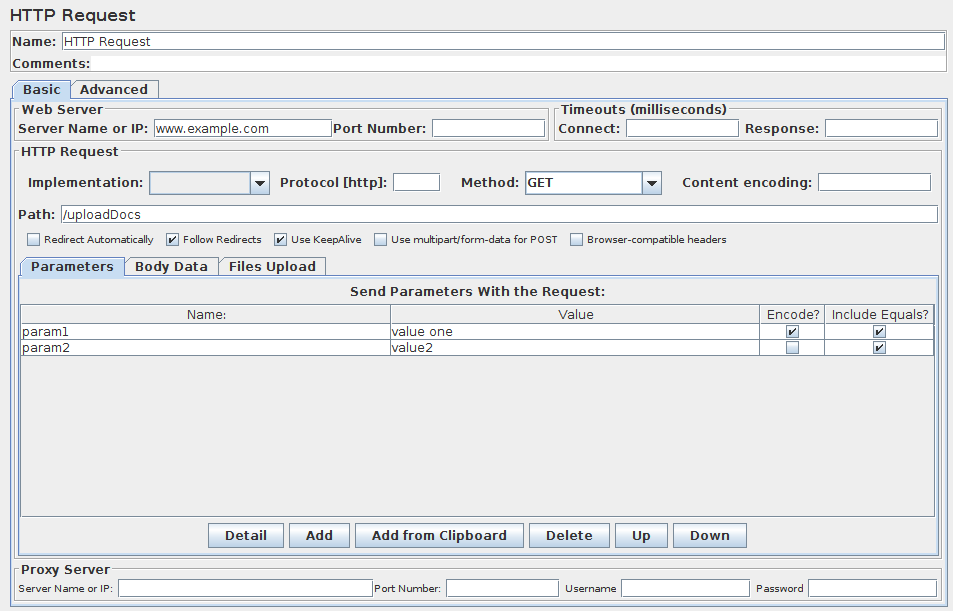 Screenshot for Control-Panel of HTTP Request