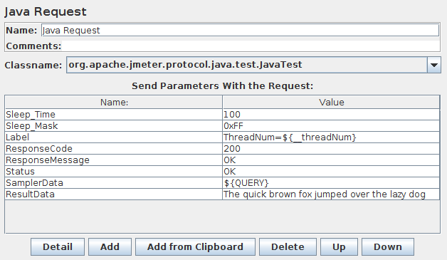 Screenshot for Control-Panel of Java Request