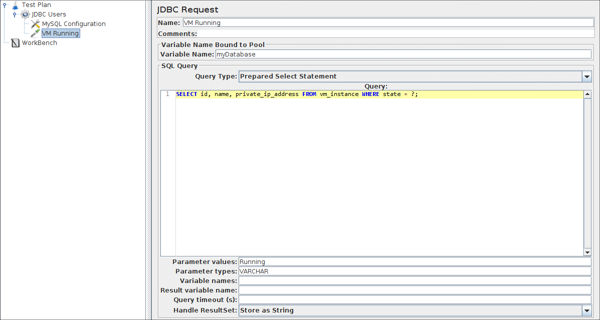 
Figure 7.5. JDBC Request for the first SQL request