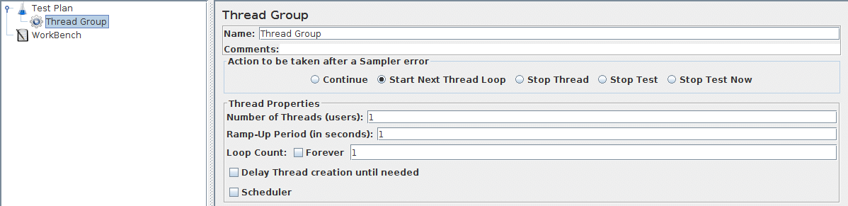 
Figure 7.1. Thread Group with Default Values