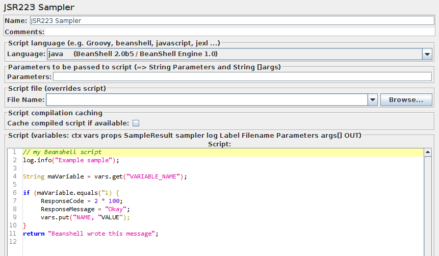 Screenshot for Control-Panel of JSR223 Sampler