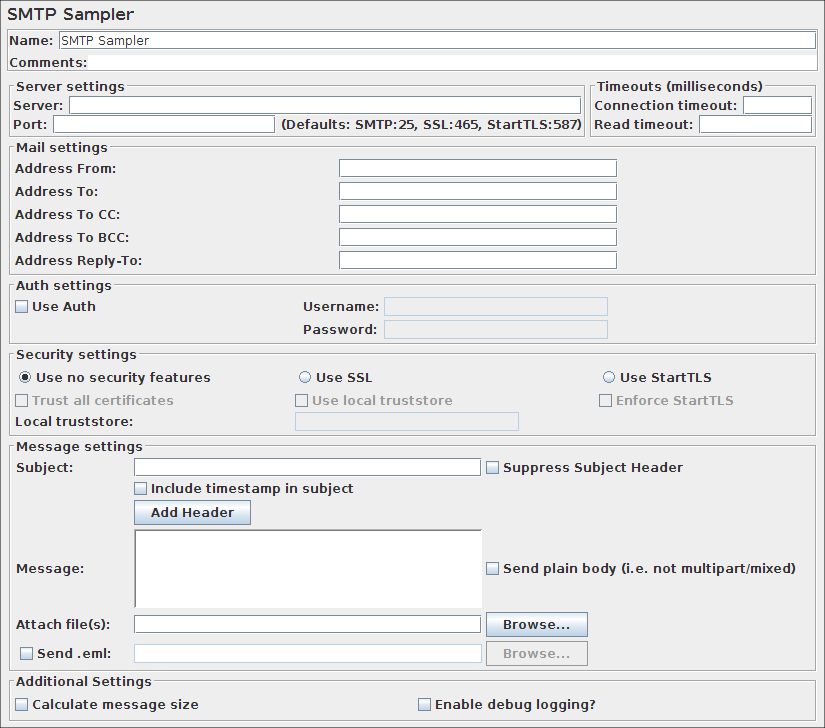 Screenshot for Control-Panel of SMTP Sampler
