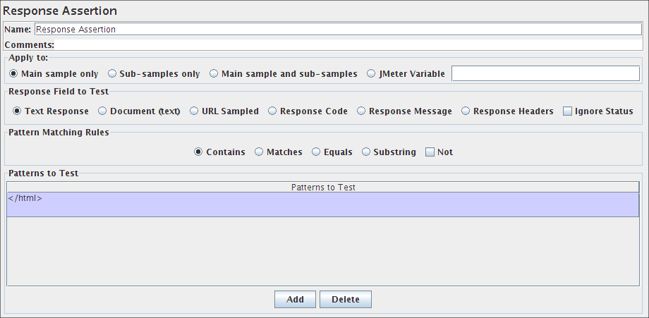 Figure 15 - Assertion Control Panel with Pattern