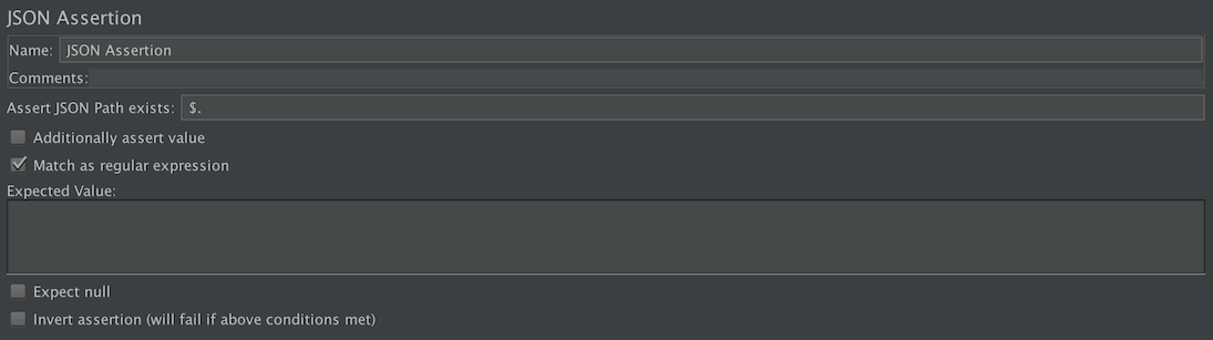 Screenshot for Control-Panel of JSON Assertion