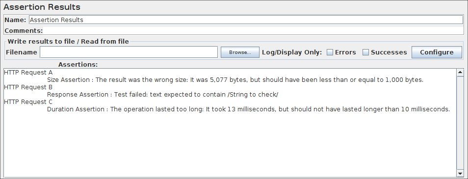 Screenshot for Control-Panel of Assertion Results