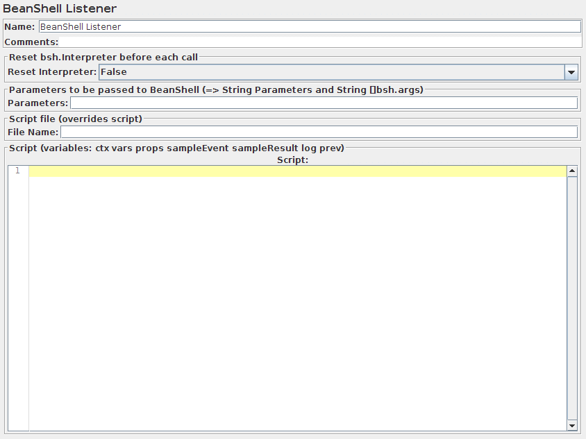 Screenshot for Control-Panel of BeanShell Listener
