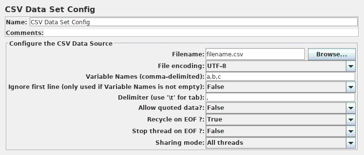 Screenshot for Control-Panel of CSV Data Set Config