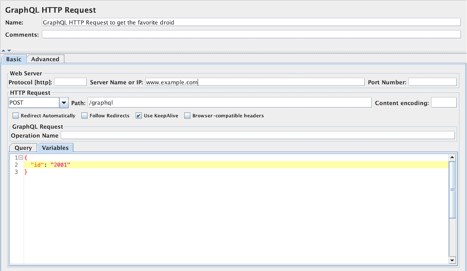 Variables field for GraphQL HTTP Request