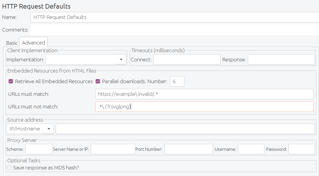 HTTP Request Advanced config fields