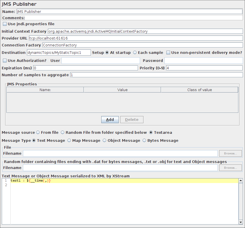 Screenshot for Control-Panel of JMS Publisher