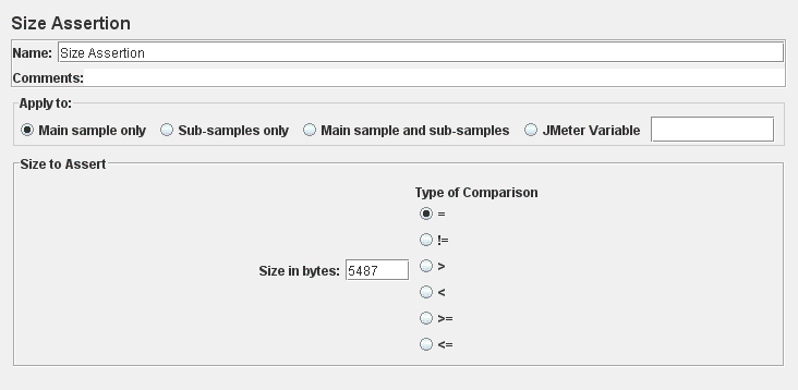 Screenshot for Control-Panel of Size Assertion