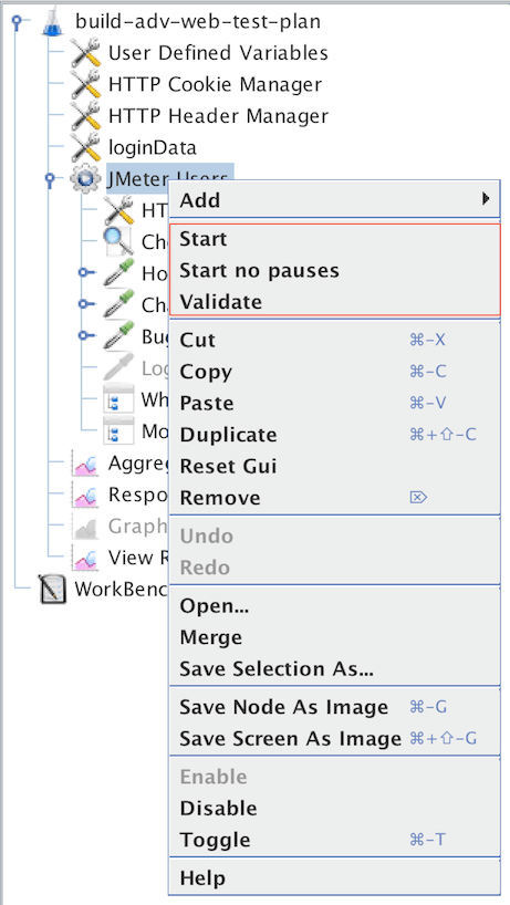 Popup menu to start a selection of Thread Groups