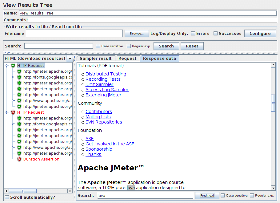 Screenshot for Control-Panel of View Results Tree