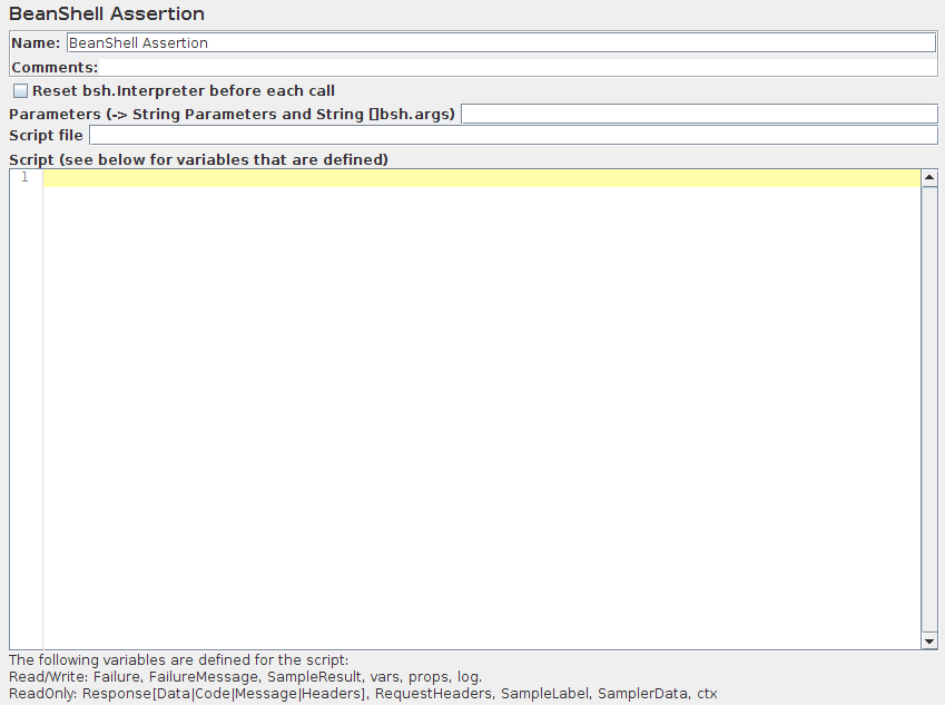 Screenshot for Control-Panel of BeanShell Assertion