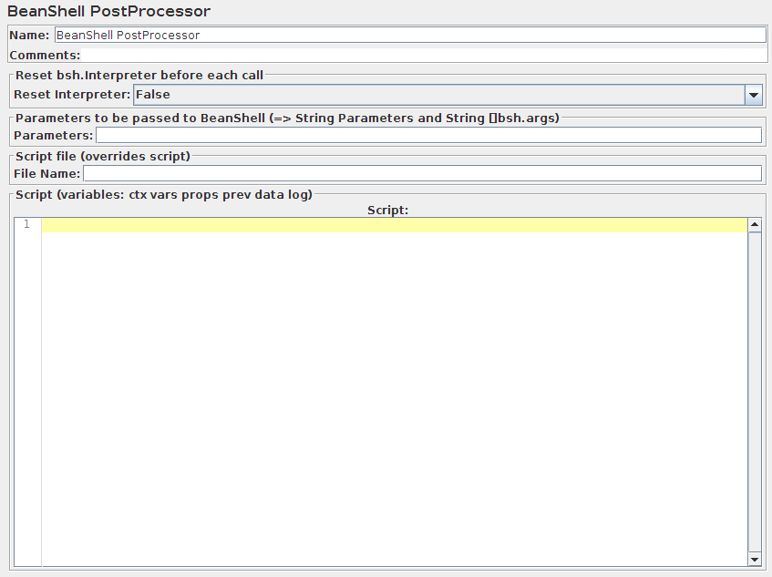 Screenshot for Control-Panel of BeanShell PostProcessor