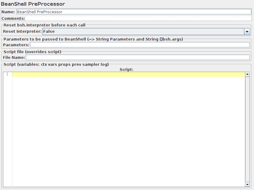 Screenshot for Control-Panel of BeanShell PreProcessor