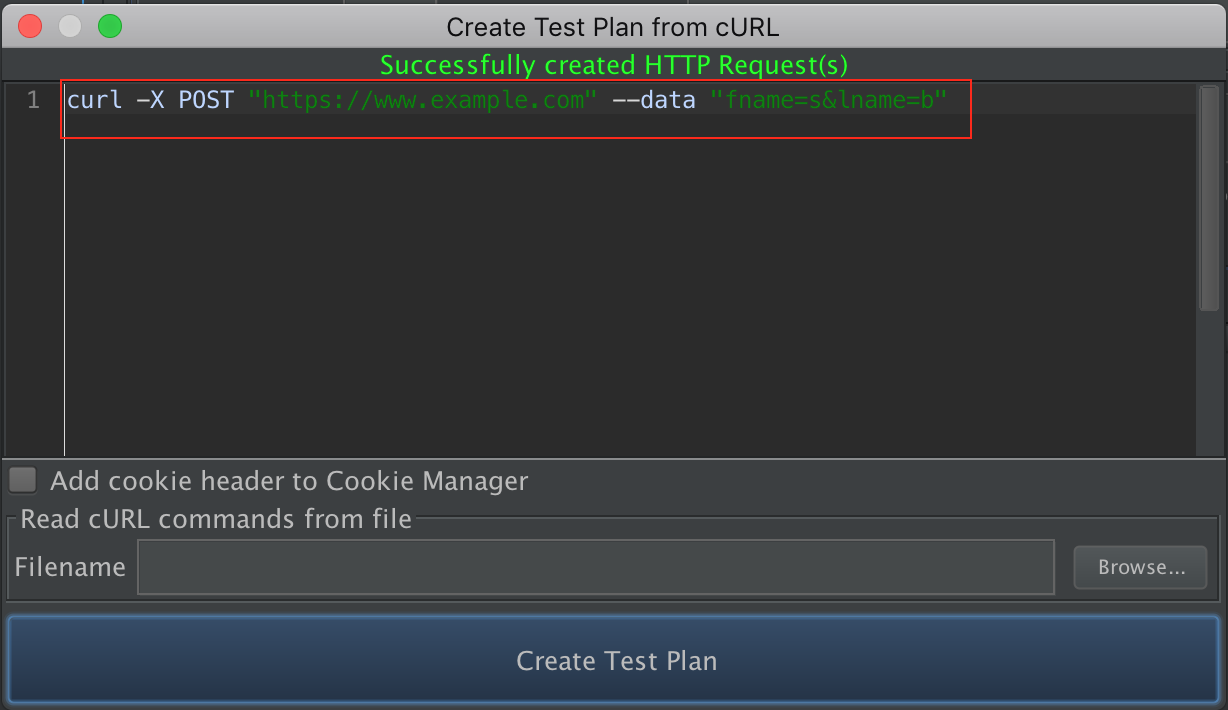 Figure 2.1 - Enter curl command in text panel