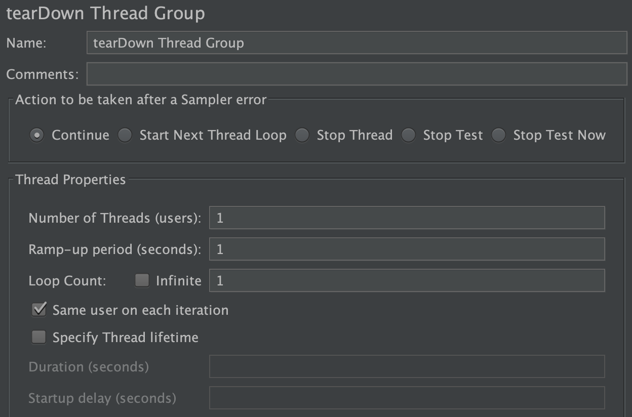 Screenshot for Control-Panel of tearDown Thread Group