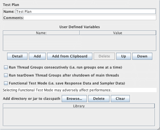 Screenshot for Control-Panel of Test Plan