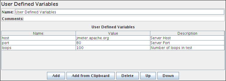 Screenshot for Control-Panel of User Defined Variables